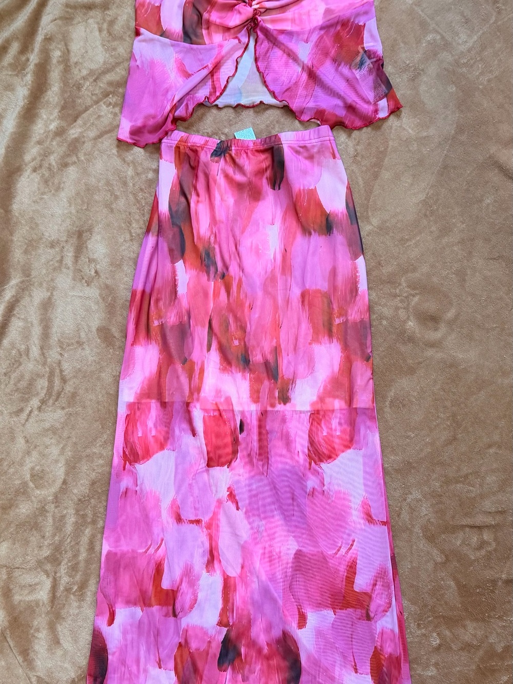 SHEIN Pink & Red Abstract Print Maxi Skirt